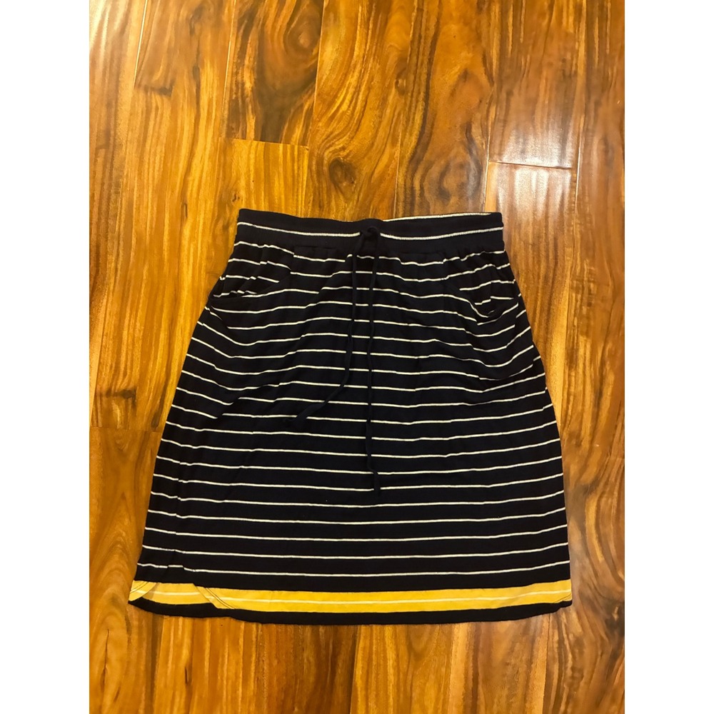 Max Studio Navy Blue White Striped Knit Skirt Elastic Waist Drawstring Medium